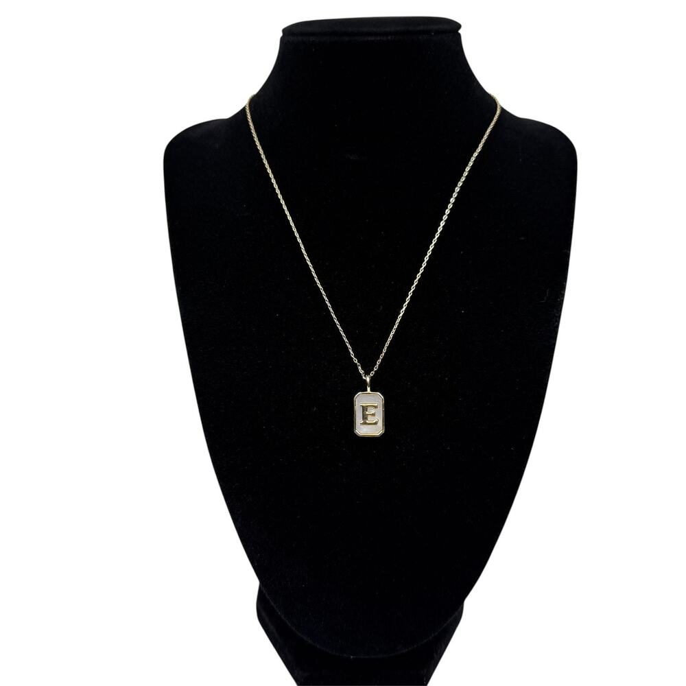 Gold Tone Initial E Pendant Necklace White Mother of Pearl Style Jewelry 16 in